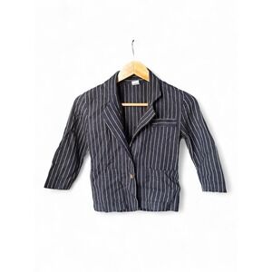 Kids Blazer Girls Sz 6 Black Wool Pinstripe Jacket Preppy Academia Quiet Luxury